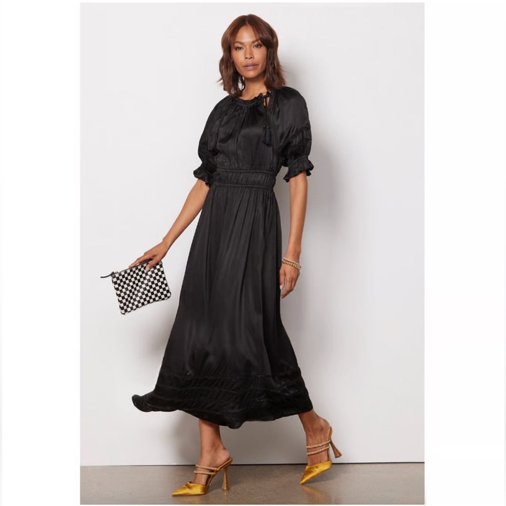 Cleobella Black Puff-Sleeve Smocked Waist Maxi Dress